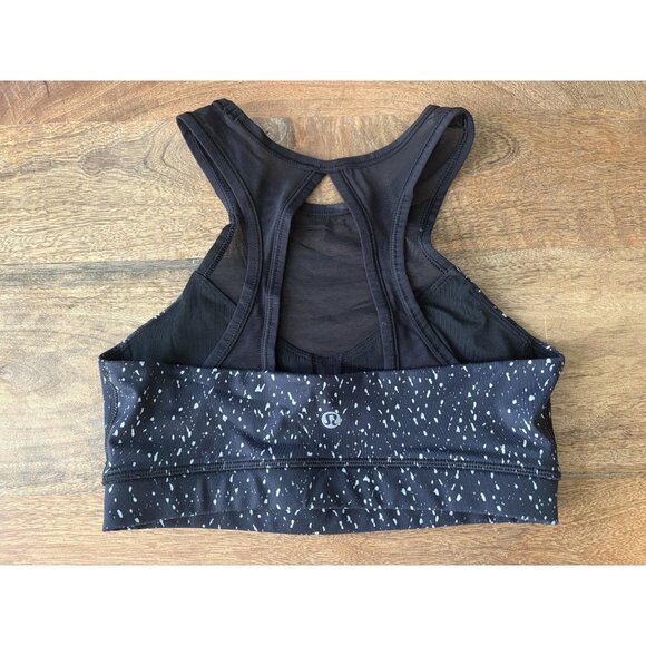 Lululemon Sports Bra Womens 4 Black White High Neck Mesh Racerback Speckle Print - Picture 3 of 5